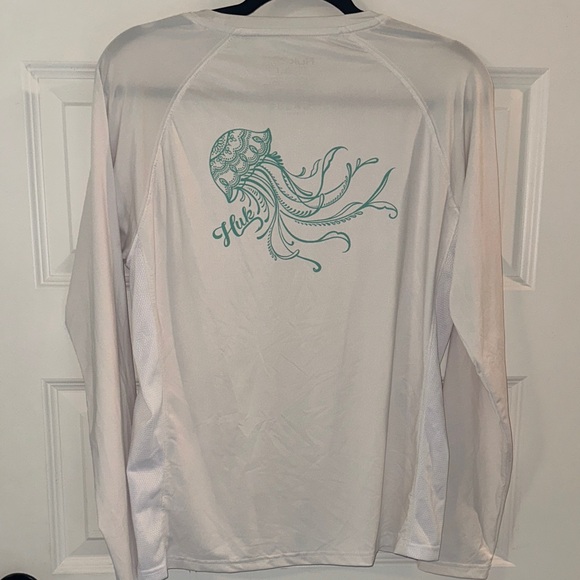 Huk Men's White Rash Guard with Green Jellyfish Design - Picture 1 of 2